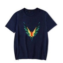 (Multicolor Blue, XL) Birds Printing T Shirt Men Short Sleeve Top Clothes Fashion Round Neck Shirt
