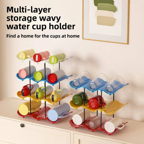 (4 Floor)Creative Wave Shape Plastic Cup Organizer With Multilayer Storage For Kitchen 2