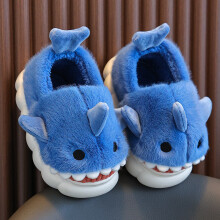 (Blue, 34-35Foot Length21-22cm) Slippers Cotton Children Cute Shark Patterned Plush Shoes Indoor Slip Gift Non