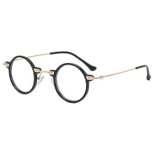 (Bright Black)Geometrische runde Brille mit flachem Gestell und Blaulichtfilter für Teenager
