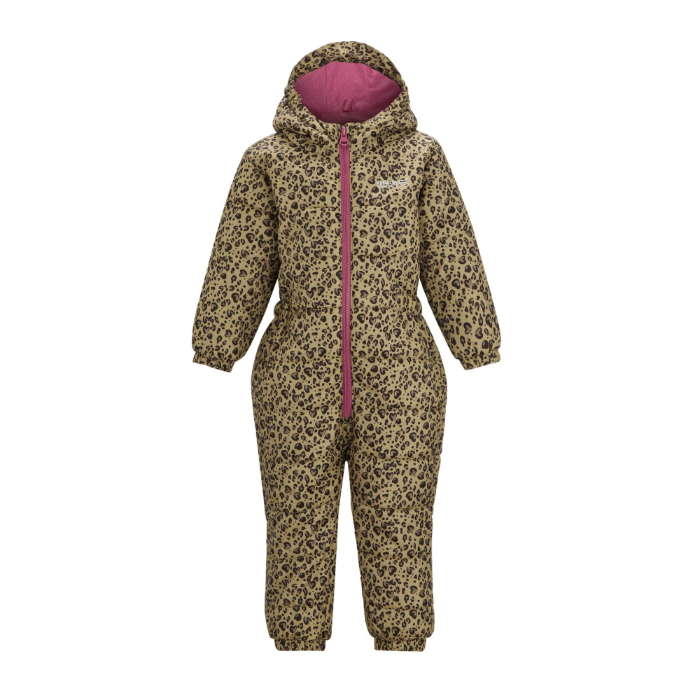Regatta (2-3 Years, Beige/Dark Brown/Violet) Childrens/Kids Penrose Heart Leopard Print Quilted Puddle Suit