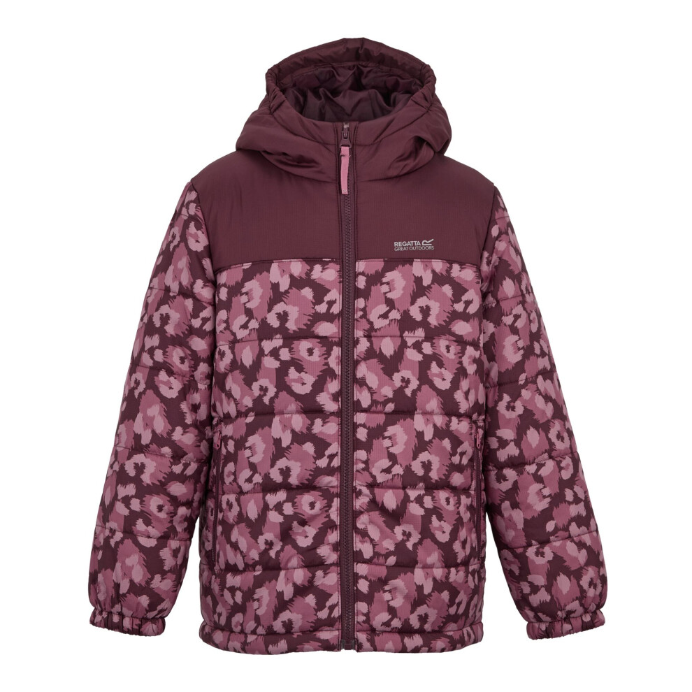 Regatta Kids Lofthouse Leopard Print Padded Jacket - Fig/Violet - 4-5 Years - Fig/Violet - 70% Polyester/30% Recycled Polyester - Image 2