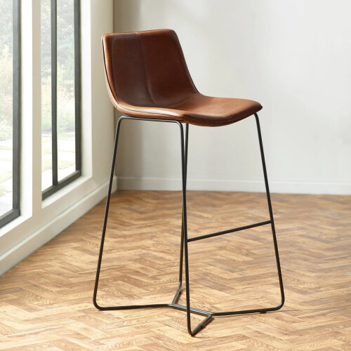 Set of 2 Joren Tan Brown PU Leather Bar Stools 1