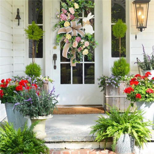 2X Easter Rabbit Front Door Wreath for Front Door,Easter Bunny Butt Shape Garland Wall Decor Spring Wreath Decoration 1