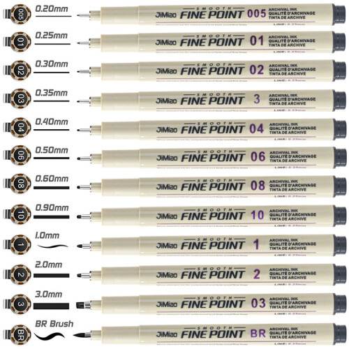 Stylos Feutres de Précision - Pack de 12 pour Dessin et Esquisse