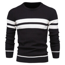 (Black,XXL)Mens Autumn Sweater With Color Blocking And Striped Design For Daily Leisure