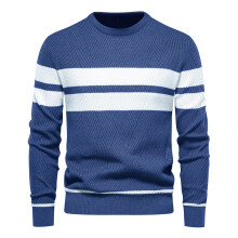 (Navy,XL)Mens Autumn Sweater With Color Blocking And Striped Design For Daily Leisure