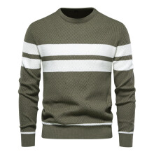 (Army Green,XXL)Mens Autumn Sweater With Color Blocking And Striped Design For Daily Leisure
