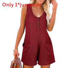 (Wine Red,M)Women Sleeveless Jumpsuit With Pockets For Office Casuals Collection Fashion