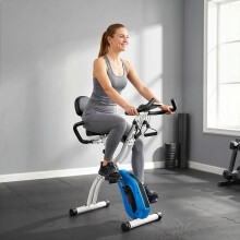 SPORTNOW 4-In-1 Folding Exercise Bike with Resistance Bands, Blue