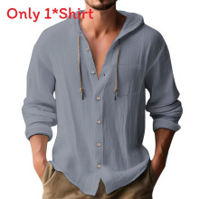 (Gray,XXL)Trendy Mens Hoodie Shirt With Breathable Cotton Linen For Spring And Wear Summer