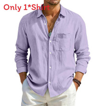 (Purple,XL)Cardigan homme coupe ample coton lin avec manches longues et col classique pour style urbain