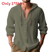 (Green,M)Trendy Mens Hoodie Shirt With Breathable Cotton Linen For Spring And Wear Summer