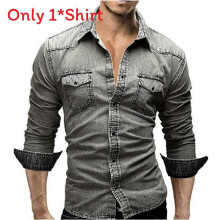 (Light Gray,S)Camisa jeans masculina casual com gola redonda moda manga longa roupas de presente