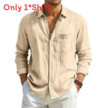 (Khaki,L)Cardigan homme coupe ample coton lin avec manches longues et col classique pour style urbain