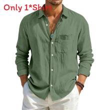 (Army Green,XL)Cardigan homme coupe ample coton lin avec manches longues et col classique pour style urbain