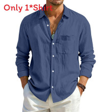 (Navy Blue,L)Cardigan homme coupe ample coton lin avec manches longues et col classique pour style urbain