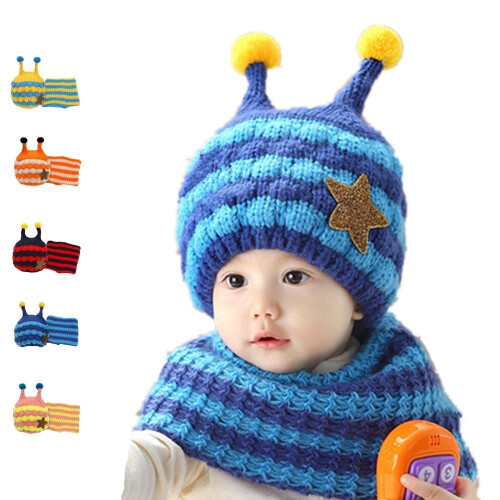 (Blue)Childrens Beeshaped Hat Fivepointed Star Decoration Twopiece Plush Material 2