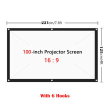 (100 inch + 6 Hooks)Portable Foldable Projector Screen 169 Hd Outdoor Home Cinema Theater Movie 3d