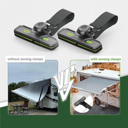 RV Awning Clamps 2 Pack, Heavy-Duty Wind Stabilizer Clips for RV Canopy Protection 1
