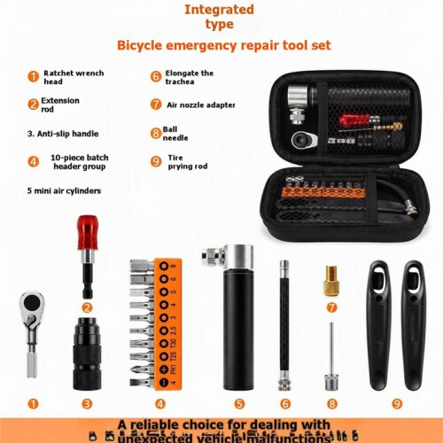 Bicycle Repair Tool Kit, Bidirectional Ratchet Wrench Set with 10 Bits, Multi-Function Maintenance Tools for Bike 2