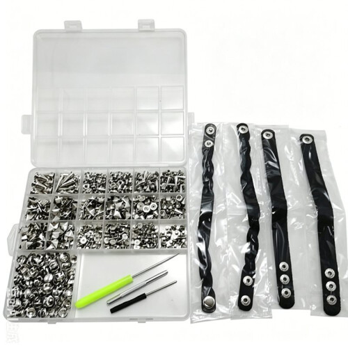 559Pcs Spikes and Studs Kit Cone Spikes with Tools Leather Straps Storage Box for DIY Handmade Decorations 2