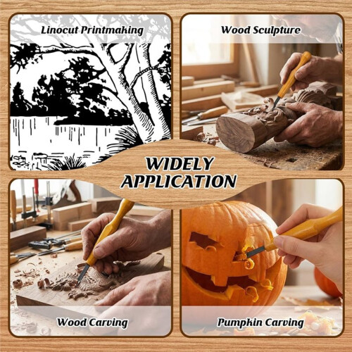 5 Pcs Carving Tools Set - Flat Linoleum & Wood Carving Knifes Chisel V Shaped Tools for Linocut Printmaking 1