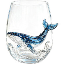Blue Ringed Octopus 3D Stemless Wine Glasses, Ocean Fantasy Glass Marine Animal Bar Gl Whale