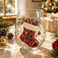 Verre à vin sans pied de Noël, Père Noël, idéal pour les fêtes, les boissons, les cocktails, les jus de fruits, cadeau pour adultes.