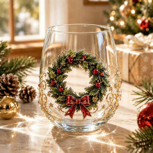 Weihnachtliches, stieloses Weinglas mit Weihnachtsmannmotiv, ideal für Wein, Saft, Partys und als Geschenk für Erwachsene.