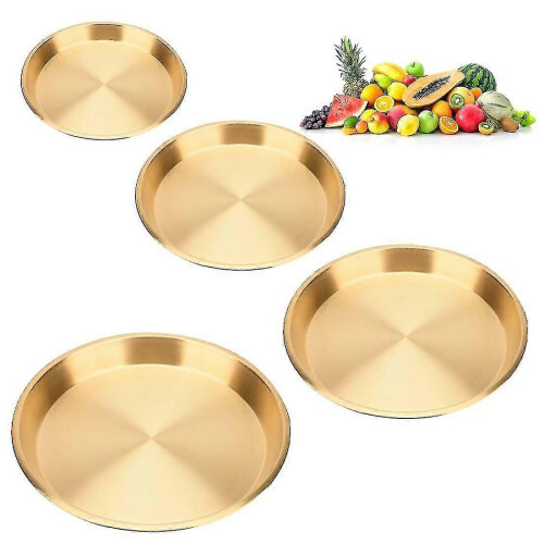 Bar & Drinks Tray Round Stainless Steel Decorative Presentation Plate For Kitchen, Tea, Reception 1