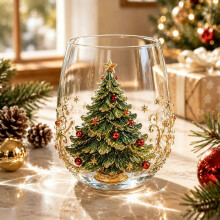 Verre à vin sans pied de Noël, Père Noël, idéal pour les fêtes, à offrir ou à boire (vin, jus, etc.). Cadeau pour adultes.