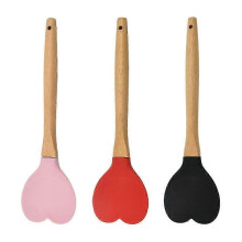 New Silicone spoon set with heart-shaped wooden handle