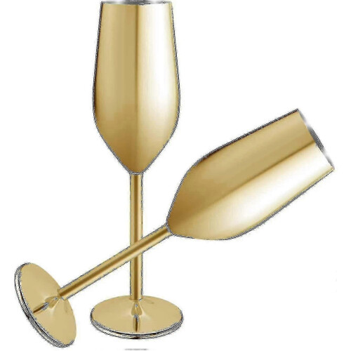 2 neue Sets Champagnerflöten aus Edelstahl, 200 ml, Gold