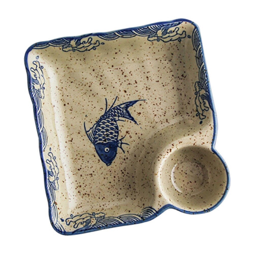 Square Shaped Ceramic Serving Dish Dim Sum Vinegar Holder Hand Painted Tray Multicolor song