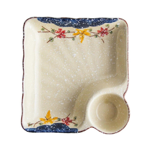 Square Ceramic Plate Including Hand Painted Vinegar Dish Serving Dumplings Dim Sum Multicolor flower