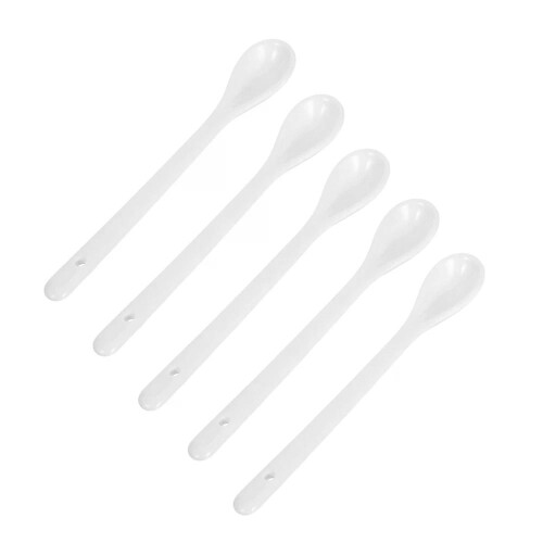5 Pcs Ceramic Spoon, Kitchen Cutlery Soup Rice, Reusable Large Long Handle Food - Grade Safe