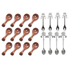 10PCS Ice Cream Salt 4PCS Spoon Stainless Steel Dog Spoon 4Pcs Cat Spoon Spoon Dark brown & silver