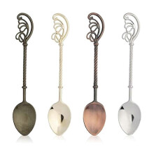 New Set of 4 Retro Coffee Tea Mini Ice Cream Dessert Spoon Scoop, 4.3 Inch Long Feather