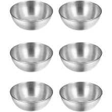 Assiettes à sauce en acier inoxydable, coupelles à sauce, bols à trempette, coupelles à sushi et sauce soja (argent) (6 pièces)