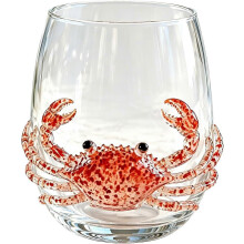 Blue Ringed Octopus 3D Stemless Wine Glasses, Ocean Fantasy Embossed Glass Marine Animal Bar Gl Crab