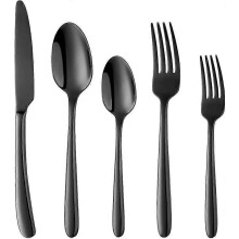 Flatware Steel Dinner Knife, Dinner Dessert Dinner Spoon, Tea Spoon, Things (black, 5 Pieces)