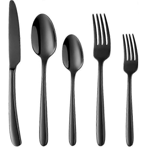Flatware Steel Dinner Knife, Dinner Dessert Dinner Spoon, Tea Spoon, Things (black, 5 Pieces)