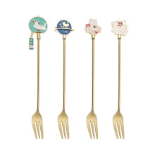 New 4pcs Cute for Cat Flatware Cutlery Stainless Steel Spoon Fork Dessert Stirring S cross
