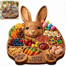 Osterhasen-Holzbrett 2026, Servierbrett mit Hasenmotiv, Serviertablett für Ostersnacks (1 Stück)