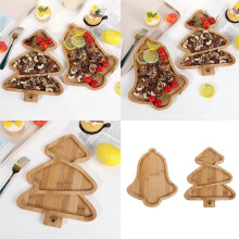 Festlicher Holzservierteller, zartes Holzmotiv, Weihnachtsbaum/Glocken, Dessertteller, mehrfarbig