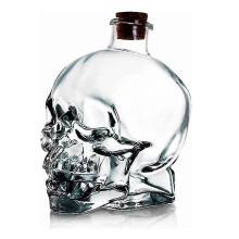 Carafe à vin/whisky en forme de crâne, en verre soufflé sans plomb, avec bouchon en liège. Convient également pour la maison (750 ml).