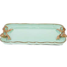 Plateau de service décoratif en résine vert clair, motif nœud papillon, idéal pour le bureau et les fêtes (lot de 1).