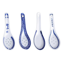 Decorative Spoons Porridge Spoons Blue and White Eating Rice 4Pcs Assorted Color 13.50X4.50X2.00CM