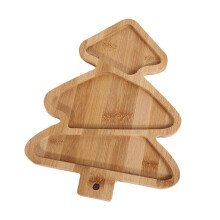 Plat de service en bois délicat, motif sapin de Noël et cloches, multicolore.